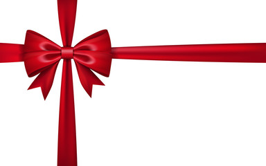 Gift bow ribbon silk. Red bow tie isolated on white background. 3D gift bow tie for Christmas present, holiday decoration, birthday celebration. Decorative satin ribbon element Vector illustration