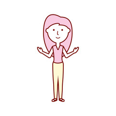 flat line colored teacher  woman over white background  vector illustration