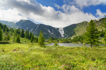 Fototapeta na wymiar View on Fourth Lake of Karakol lakes in Altai Republic. Russia