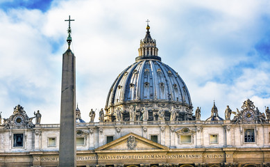 Saint Peter's Basilica Dome Statues Obelisk Vatican Rome Italy