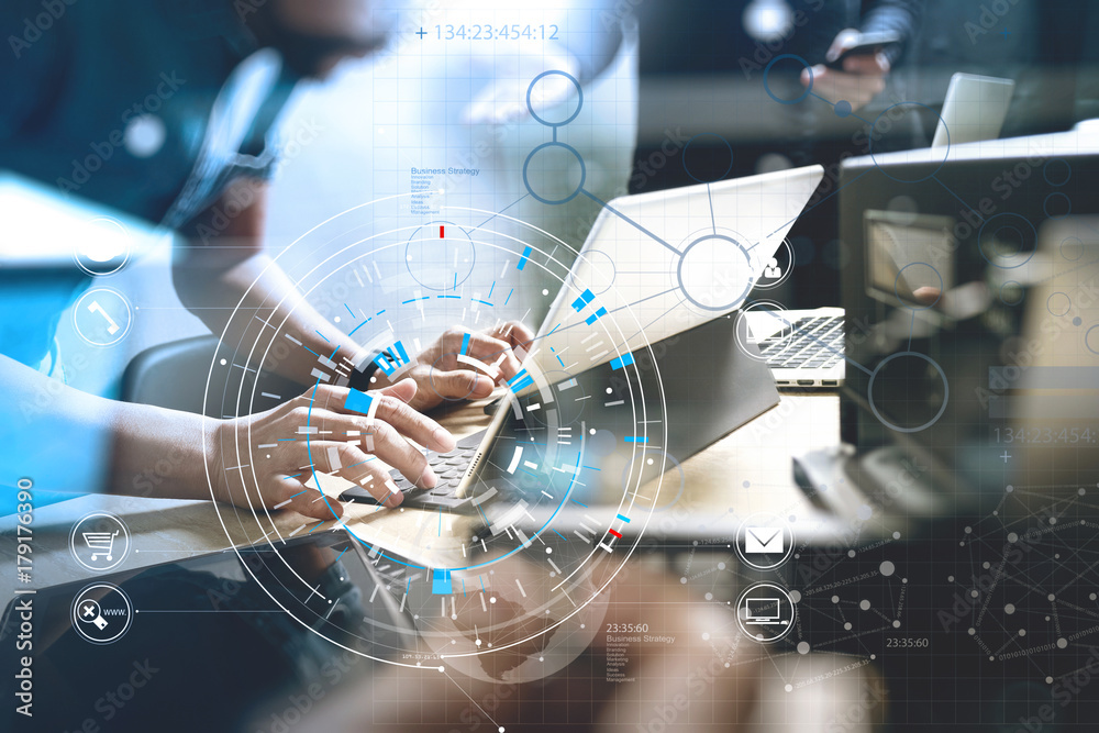 Poster Developing programming and coding technologies. Website design. Cyber space content.Big data concept with VR diagram.
