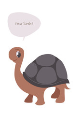 Cute turtle isolated on white background and speech balloon. Vector Illustration