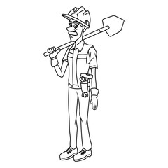 Cartoon worker with tool icon vector illustration graphic design