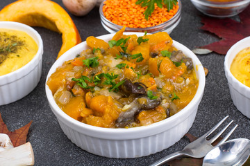 Lentil dishes and pumpkins