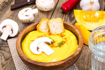 Meatless meat. Vegetarian vegetable puree with mushrooms