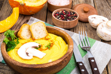 Meatless meat. Vegetarian vegetable puree with mushrooms