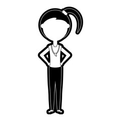 flat line monochromatic teacher  woman over white background  vector illustration