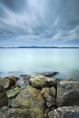 blured clouds above the lake Balaton in Hungary in autumn day