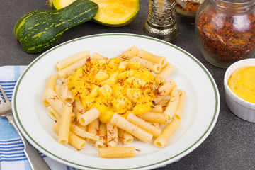 Pasta with pumpkin sauce and saffron