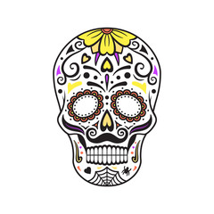 Sugar skull. Colorful tattoo. Mexican Day of the Dead. Vector illustration.