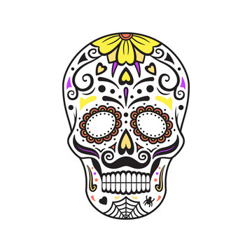 Sugar skull. Colorful tattoo. Mexican Day of the Dead. Vector illustration.