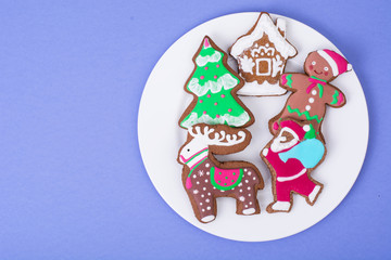 Fototapeta premium Beautiful and tasty Christmas pastries on bright background