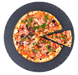 Pizza prosciutto with mushrooms and ham