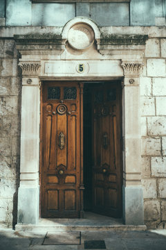 Classic open door at street