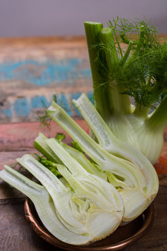 Fresh raw organic Florence fennel bulbs, close up