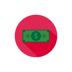 Cash money ticket round icon long shadow vector