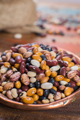 Variety of protein rich colorful raw dried beans