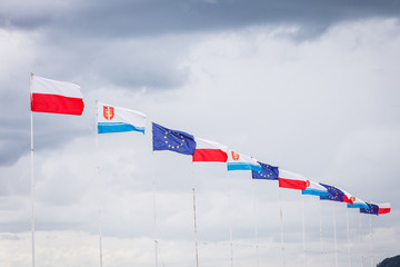 Poland, European Union and Gdynia city flag