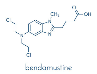 Bendamustine cancer chemotherapy drug molecule (nitrogen mustard). Skeletal formula.