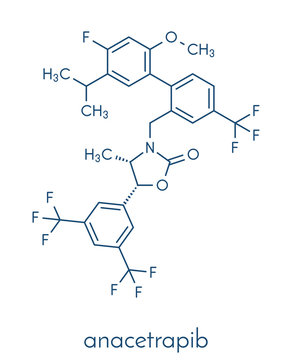 Anacetrapib hypercholesterolemia drug molecule. CETP (cholesterylester transfer protein) inhibitor for the treatment of elevated cholesterol levels. Skeletal formula.