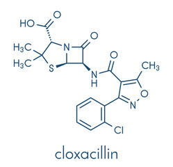 Cloxacillin antibiotic drug molecule. Skeletal formula.