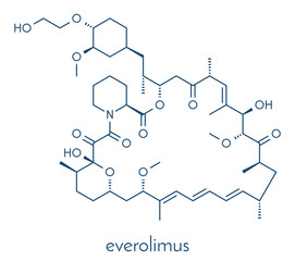 Everolimus immunosuppressant molecule. Used in drug-eluting coronary stents. Skeletal formula.