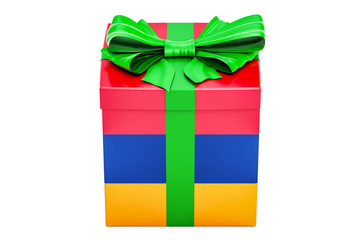 Gift box with flag of Armenia, holiday concept. 3D rendering