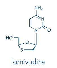 Lamivudine (3TC) antiviral drug molecule. Used in treatment of HIV and hepatitis B virus. Skeletal formula.