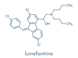 Lumefantrine (benflumetol) antimalarial drug molecule. Skeletal formula.