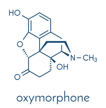 Oxymorphone opioid analgesic drug molecule. Skeletal formula.
