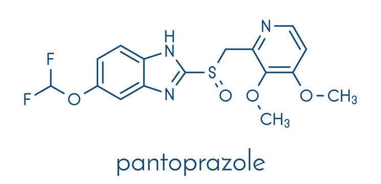 Pantoprazole gastric ulcer drug molecule (proton pump inhibitor). Skeletal formula.