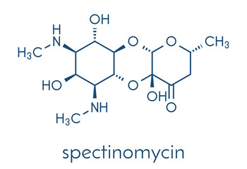 Spectinomycin gonorrhea drug molecule. Antibiotic of the aminocyclitol class. Skeletal formula.