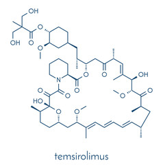 Temsirolimus cancer drug molecule. Prodrug of sirolimus (rapamycin). Skeletal formula.