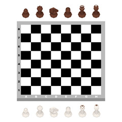 Chess board with figures. Isolated on white background. Top view.