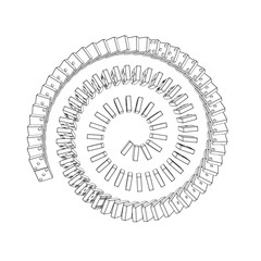 Spiral of falling dominoes. Isolated on white background.