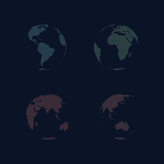 Abstract striped world globe set. Vector outline illustration.