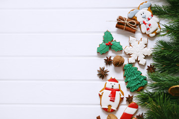 Gingerbread cookies with frosting decorated for Christmas