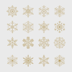 Set of minimal geometric golden snowflakes for Christmas and new year design.
