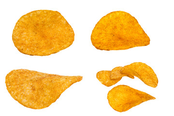 Potato chips isolated on white background. Collection