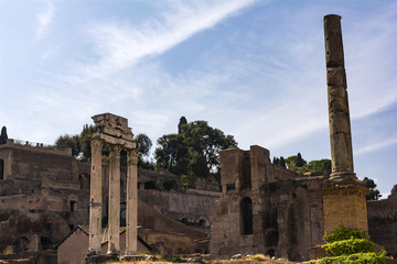 Temple of the Dioscuri - Temple of Castor and Pollux - in the Roman Forum, Rome, Italy.