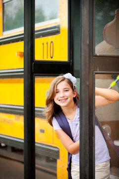 School Bus: Girl Peeks Around Door