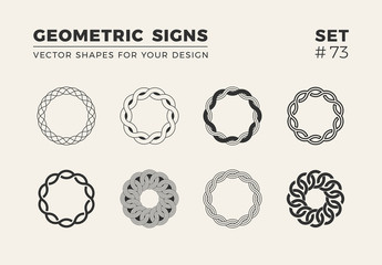 Set of eight minimalistic trendy shapes. Stylish vector logo emblems for Your design. Simple geometric signs collection.