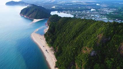 Aerial view. A drone of coastline where the hills are aligning to each other