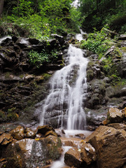 Waterfall at the carpatian mountains green forest