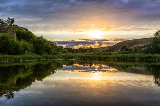 sunset on the Volga River Russia