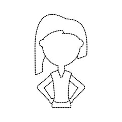 flat line  uncolored  teacher woman  sticker over  white background  vector illustration