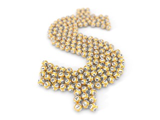 golden lottery balls stack in dollar sign shape. 3d illustration