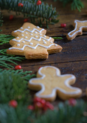 Various cookies for children with Christmas symbols in their environment.