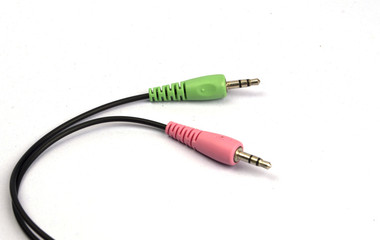 Headphone jack cable on white background.