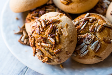 Stack of Cookies with Sunflower Seeds.